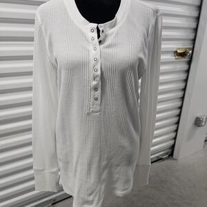 Aerie White Waffle Knit Henley Top